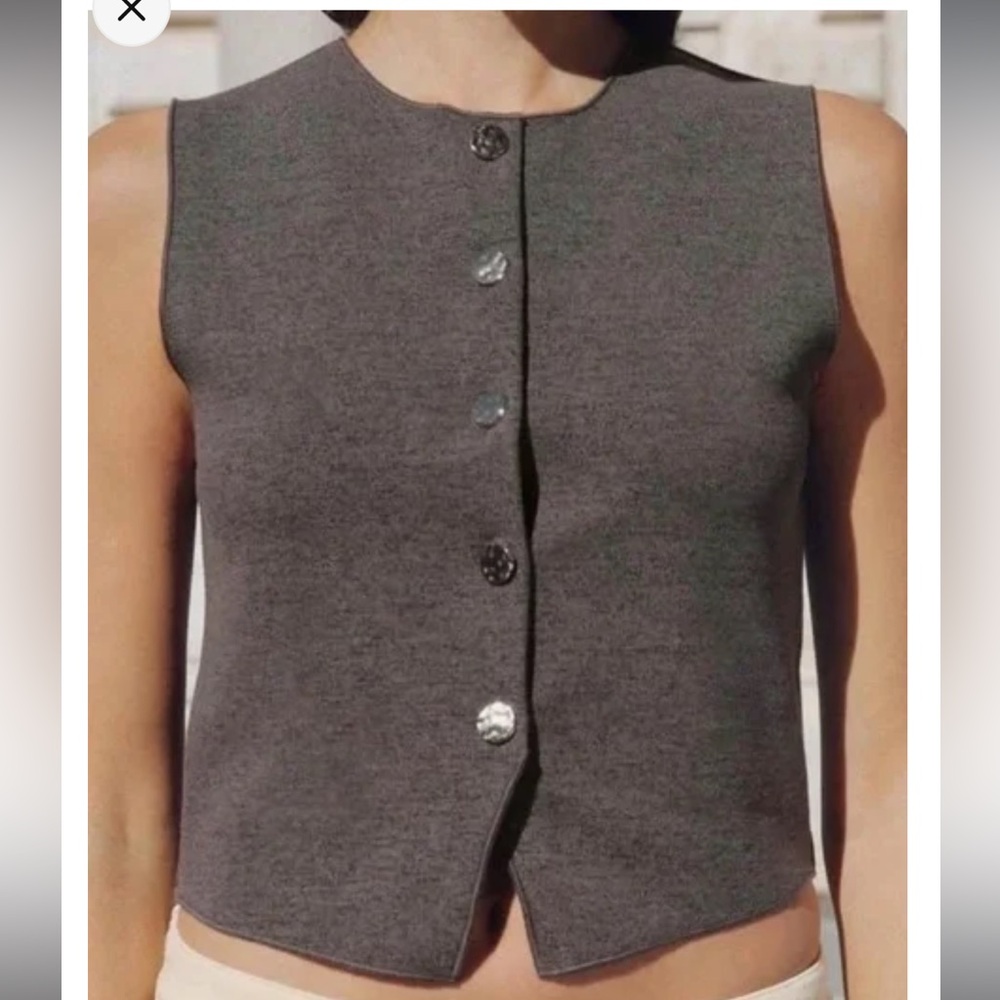 Zara Dark Gray Sleeveless Button-Front Crop Top